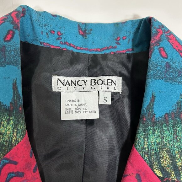 Nancy Bolen City Girl Women Multicolor 100% Silk Button Up Jacket Sequins Sz S - Picture 5 of 6